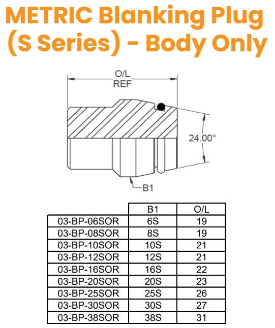 M20 (12S) Blanking Plug - Body Only Hydraulic Adaptor